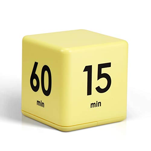 Weewooday Cube Timer, Gravity Sensor Flip Timer for ADHD Productivity, Classroom Kitchen Study Workout Cooking Desk Timers for Time Management, 15 20 30 60 Minutes Countdown Tool(Yellow) - color: Yellow