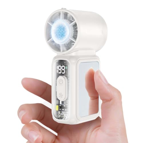 W & O Handheld Mini Fan with Semiconductor Cooling,Speed (1-199) Personal Turbo Portable Fan 4300mAh Rechargeable,Powerful 20000RPM Pocket Hand Fans for Travel/Makeup/Outdoor/Home(White ICE) - color: White