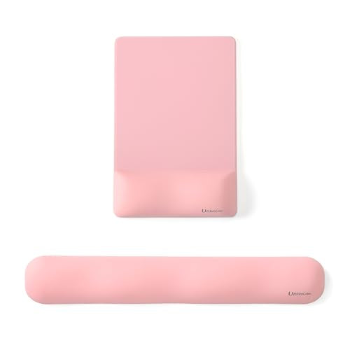UnivoColors Design-Wave Set of Keyboad Wrist Rest & Mouce Pad,Artificial Sheepskin+Memory Foam+Ergonomic+Anti-Slip Gel, Resilience Support During Work and Gaming,Keyboard Accessory,Pink,N - color: Km_pink, style: Keyboard Wrist Rest & Mousepad Suit