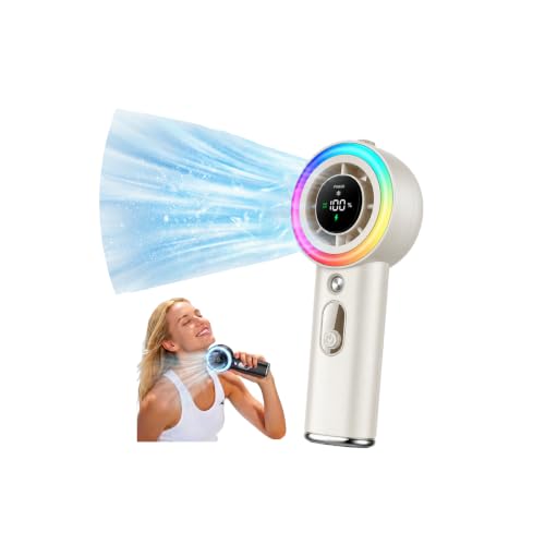 Handheld Fan with Mist, Portable Fan, 1-199 Speed, AC-Level Ice Cooling | Personal Fan, 26000 RPM Turbo Fan, 40ml Water Tank & 5000mAh Battery Mini Fan for Travel, Makeup, Camping, Outdoors - color: White