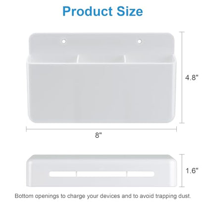 3 Slot Adjustable Remote Holder Wall Mount, TV Controller Holder Hollow Bottom Slot Easy Phone Charging, Adhesive Remote Control Holder, Wall Pen Holder for Office School Home (White) - color: White