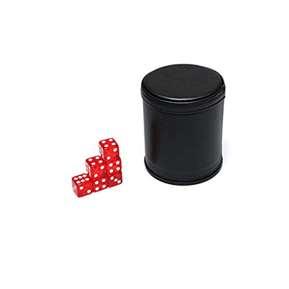 Leatherette Dice Cup Set Red Velvet Interior Quiet in Shaking with 6 Red Translucent Dot Dice for Liars Dice Farkle Yahtzee Board Games, 1 Pack - color: Red2