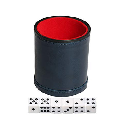 Navy Leatherette Dice Cup Set with 6 Dice Felt Lining Quiet in Shaking for Playing Liars Dice Farkle Yahtzee Board Games - color: Navy