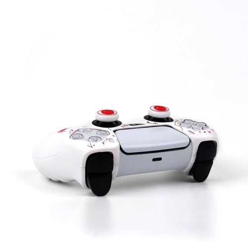 Horned Skull Controller Skin Cover Compatible with PS5/Playstation 5 Controller, RALAN Protector Case Customised Thumb Grip - color: Horned skull White Red