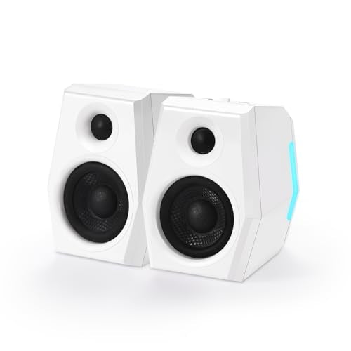 Sanyun SW209 36W 2.0 Gaming Speakers, Tactical Audio Map with 3 DSP Modes | Game/Movie/Music, 24bit DAC, USB-C/Bluetooth 5.2/AUX, 2.75" Glass Fiber Drivers & 18mm Silk Dome, RGB Lighting (Pair, White) - color: SW209 White