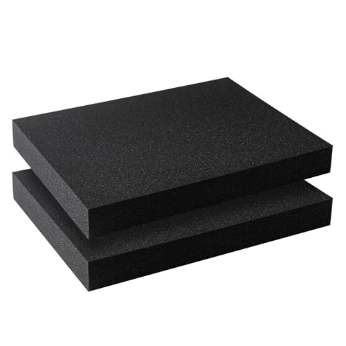 Black foam 2 pieces, 16 x 12 x 2 inches, Polyurethane Foam sheet, high-density foam padding, customizable foam insert for packaging foam, toolboxes, storage, crafts. (Black, 16x12x2inch) - size: 16x12x2inch