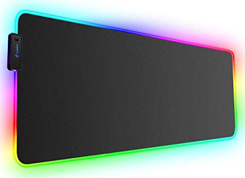 Kalafun Large RGB Gaming Mouse Pad XXL Extended LED Mousepad with Non-Slip Rubber Base, Long Soft Light Up Computer Mouse Mat for Laptop (800×300×4mm, Black)
