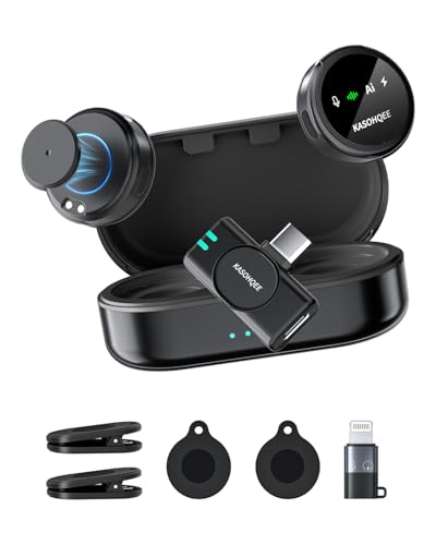 Wireless Lavalier Microphone for Content Creators,iPad & Android, Magnetic Clip-on Mini Mic with Charging Case,30H Playtime Plug-Play Lapel Lavalier Mic for Vlog TikTok, AI Noise Reduction - color: Black Case, size: 2 TX+USB-C-Rx+Lightning Adapter+Charing