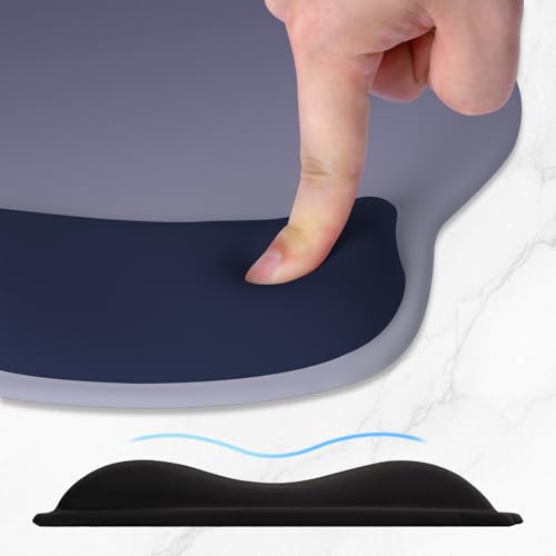 ITNRSIIET Ergonomic Mouse Pad with Wider Memory Foam Wrist Rest +17% - Curved Cushion Reduces Pressure 20%, Pain Relief, Non-Slip, Smooth, Cute Colors, 9.85 x 9 in, Gray Blue Gradient - color: Gray Blue Gradient