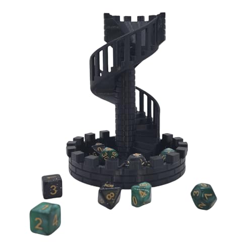 Dice Spiral Staircase Castle Dice Tower Dungeons and Dragons RPG Tabletop Roleplaying Game Jail D&D (Random 7PCS D20 Dice Set Included) Black