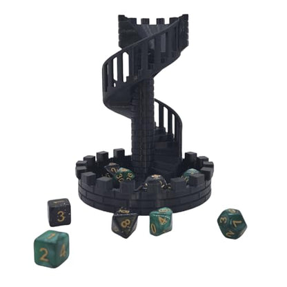 Dice Spiral Staircase Castle Dice Tower Dungeons and Dragons RPG Tabletop Roleplaying Game Jail D&D (Random 7PCS D20 Dice Set Included) Black