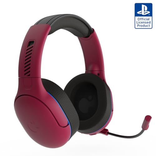 PDP AIRLITE Pro Wireless Stereo Gaming Headset, Officially Licensed by Sony PlayStation 5, PS5/PS4/PS3/PC, Lightweight Durable 40 Foot Connection, Noise-canceling Flip-to-Mute Mic, Cosmic Red - color: Red, style: Wireless