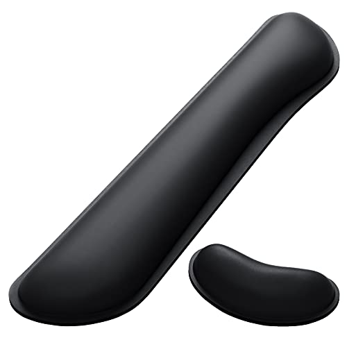 Dapesuom Keyboard Wrist Rest Set, Cute PU Leather Wrist Cushion for Computer Keyboard and Mousepad, Memory Foam Mouse Pad Rests Support with Non-Slip Base for Typing Pain Relief, Laptop, Black - color: Black, size: Keyboard Wrist Rest Set