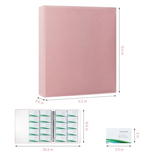 BYSTER A4 Business Card Organizer, PU Leather Card Binder with 30 Pack Sleeves (600 Pockets), Business Card Holder Book for Credit Cards, Membership Cards, and More - Pink - color: Pink