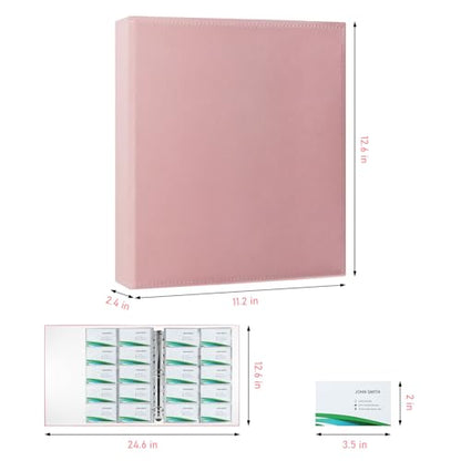 BYSTER A4 Business Card Organizer, PU Leather Card Binder with 30 Pack Sleeves (600 Pockets), Business Card Holder Book for Credit Cards, Membership Cards, and More - Pink - color: Pink