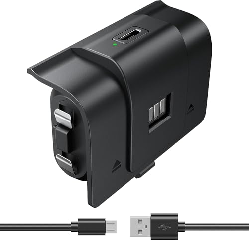 Rechargeable Xbox Battery Pack Compatible with Xbox Series X|S, Xbox One/One S/One X/Elite Controllers, 1400mAh Xbox Controller Battery Pack Rechargeable with 2 Covers+USB Cable, Play While Charging - color: Black