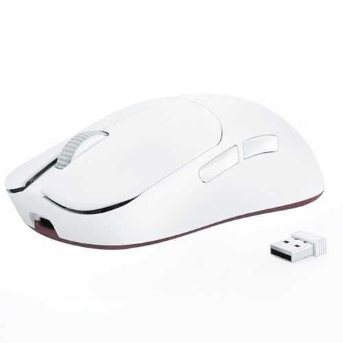 FELICON AJAZZ AJ099 Wireless Gaming Mouse, 59g Ultra-Lightweight, 6 DPI Settings, 2.4G & Wired, 500mAh Rechargeable Battery, Compatible with PC/Windows/Mac/PS4/Xbox (White) - color: White