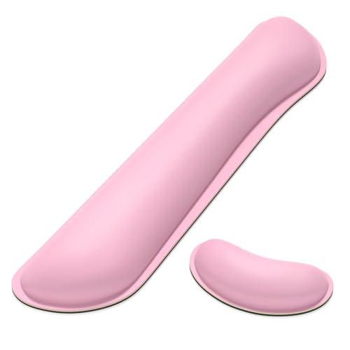 Dapesuom Keyboard Wrist Rest Set, Cute PU Leather Wrist Cushion for Computer Keyboard and Mousepad, Memory Foam Mouse Pad Rests Support with Non-Slip Base for Typing Pain Relief, Laptop, Rose Pink - color: Rose Pink, size: Keyboard Wrist Rest Set