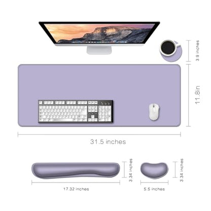 Desk Mat, Large Gaming Mouse Pad with Wrist Rest, 4 in1 XXL Mouse pad+Keyboard Wrist Rest+Mouse Pad Wrist Support+Cup Coaster Set, Ergonomic Desk Pad for Home Office, Purple - color: Purple