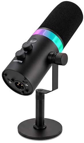 Pyle Dynamic USB/XLR Microphone for Podcasting, Streaming & Gaming, Cardioid Recording Mic with RGB Lighting, Mute Button, Zero-Latency Monitoring, Volume Control & Desktop Stand (PDMIC7B)