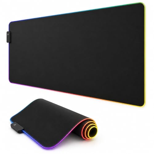 RGB Gaming Mouse Pad, 0.16 Inch Thickness, 31.5" x 11.8" Large Mouse Pad for Desk, 13 Light Modes Desk Mat, Waterproof, for PC Laptop Office Gaming Use - color: Black 31.5 ×11.8''