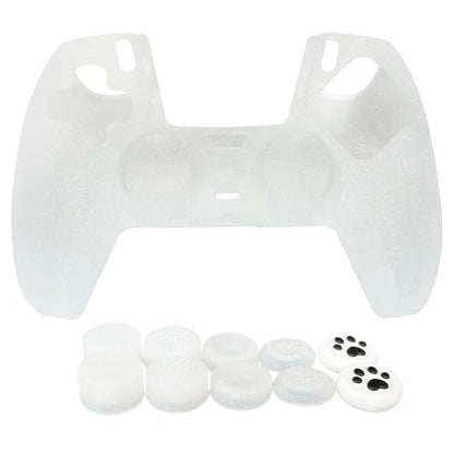 White Glitter Anti-Slip Protective Silicone Cover Skin Grips Compatible with PS5/Slim/Pro Controller,8 PCS Thumb Grips Caps and 2 Grips Caps. (Glitter White) - color: White