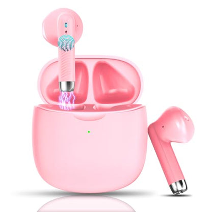Wireless Earbuds, Bluetooth 5.4 Earbuds Stereo Bass, Bluetooth Headphones in Ear Noise Cancelling Mic, Wireless Earphones IP7 Waterproof Sports, 32H Playtime Mini USB C Charging Ear Buds Light Pink - color: light pink