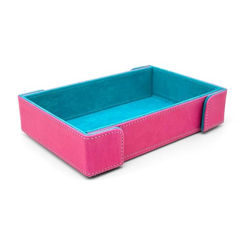Norse Foundry Miami Dice Rectangle Dice Tray - Light Blue Velvet Interior, Pink Vegan Leather Exterior, Magnetic Folding Dice Tray, Portable and Durable Rolling Mat for RPG and Board Games - color: Miami Dice, style: Rectangular