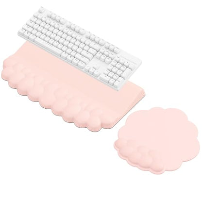 Cloud Wrist Rest for Keyboard and Mouse, Keyboard Riser Pad for Desktop | PU Leather, Non-slip, Ergonomic Angle Adjustable Arm Rest, Soft Wrist Support, Waterproof - color: Pink