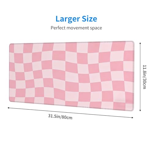 Gaming Mouse Pad, Large Pink Checkered Mousepad Laptop, Extended Mouse Mat, Long XL Waterproof Keyboard Pads, Big Non-Slip Mousepads for Game Office Home, 31.5 x 11.8 in - color: Pink Checkered
