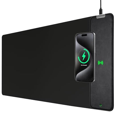 Gaming Mouse Pad, Wireless Charging Mouse Pad Gaming, 31.5"x11.8" Large Desk Mat for Laptop/Computer/Keyboard, Waterproof Smooth Surface, Non-Slip Base, Black - color: Black
