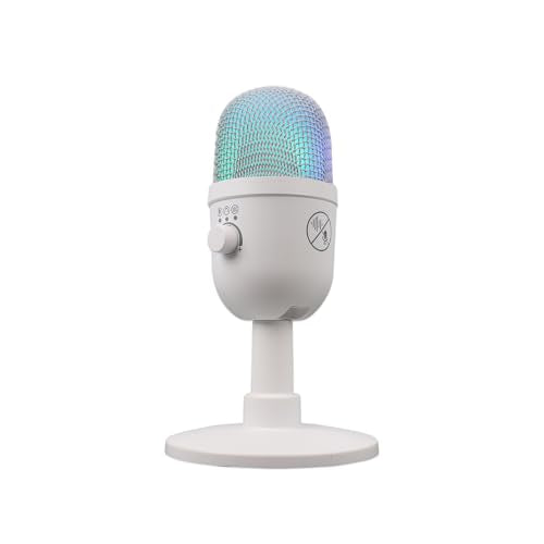 USB Computer Microphone with RGB Light, Headphone Output, Mute Control and OTG Cable for PC Laptop, White - color: White, size: One Size