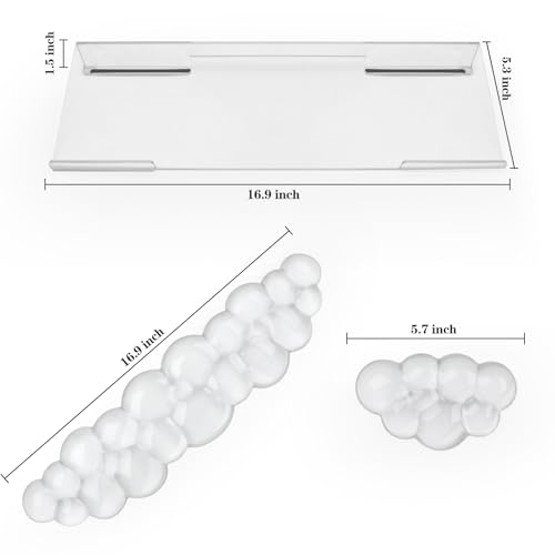 Acrylic Transparent Computer Keyboard Stand with Gel Cloud Keyboard and Mouse Wrist Rest, Ergonomic Tilting 3-in-1 Set, Relieves Painful Typing, for Office/Computer/Laptop/Gaming - color: Clear Cloud Set