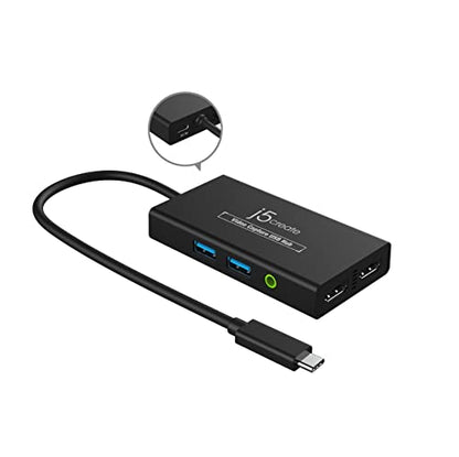 j5create Video Capture Card with PD 60W Pass-Through Charging | Built-in Multi-Function hub, Suitable for Streaming, Live Broadcasting, Video Conference, Teaching, Gaming (JVA01)