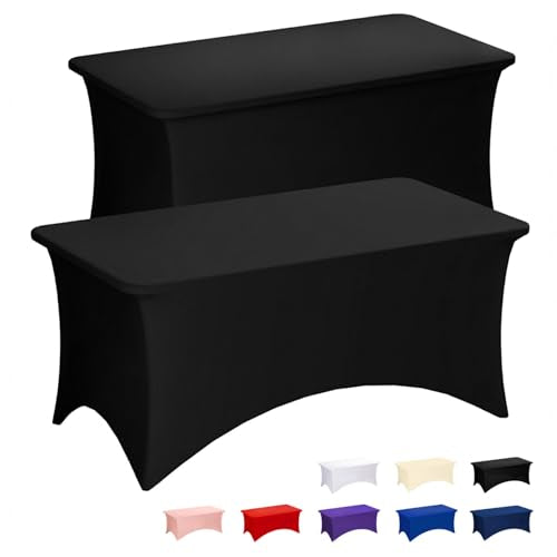 Fixwal Black Stretch Table Cloth Rectangle 2 Pack 4Ft, Spandex Fitted Table Covers Washable for Party, Trade Show, Banquet, Wedding, Buffet - color: Black, size: 4 Ft