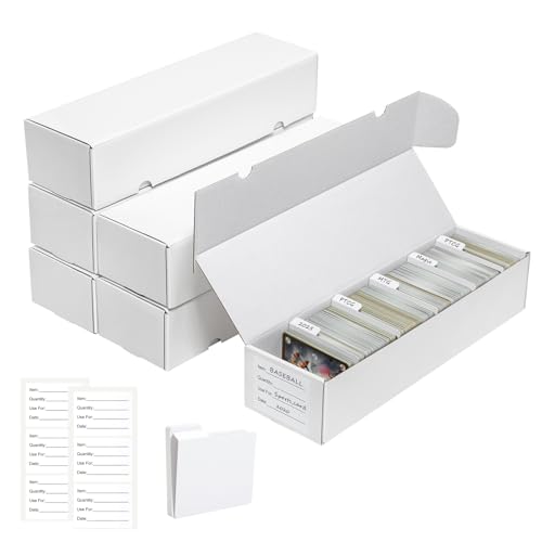 QINGUANG Trading Card Storage Box | 6 Pack • 1100 Count Bulk Card Storage Box | with Dividers | White Corrugated Cardboard Sport Card Organizer for Basketball Card/MTG/TCG/Magic Collection - color: 6 PCS