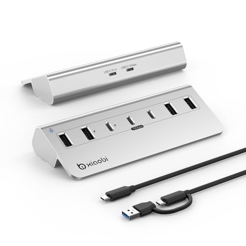 USB C Hub,Powered USB Hub with 5V 3A Power Adapter, 10Gbps USB Splitter with 4 USB-A and 3 USB-C Ports, 7-Port Type C Multiport Adapter for MacBook Air/Pro, iPhone 16/15, Laptop and More(Silver) - color: Silver