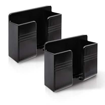 2 Pcs Wall Mount Phone Holder with Adhesive Pads Phone Stand with Data Cable Receiving Hole, Charger Remote Control Storage Box for Bedroom, Kitchen, Bathroom, Office (Black) - color: Black