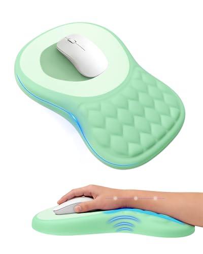 Ergonomic Mouse Pad with Wrist Rest, Slope Design Memory Foam Support, Smooth Lycra Surface, Non-Slip PU Base, Comfortable Mouse Mat for Office, Home, Computer Desk - color: Mint Green