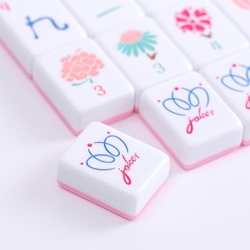 160 Pink Engraved American Mahjong Tiles Set with Carrying Bag and Accessories, 1.2’’ Mahjong Tile Set - color: 1-pink
