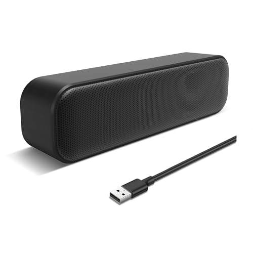 USB Computer Speaker for Desktop, Soundbar Portable Mini PC Speaker, Black | USB Powered, Plug and Play, Portable Laptop Speaker for Office, Home and Gaming - color: Black