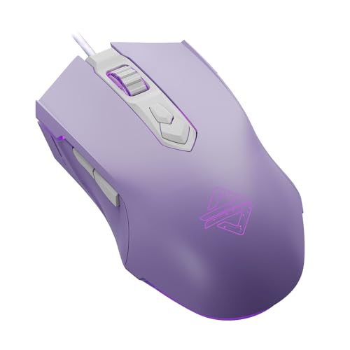 Lomiluskr AJ52 RGB Wired Gaming Mouse, 7 Programmable Buttons, Computer Mice with RGB Lighting, 200-4800 DPI Adjustable, for PC/Laptop (Purple) - color: Purple