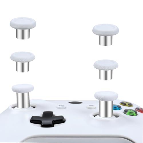 RALAN Replacement Interchangeable Thumbsticks Joysticks Repair Kit for Xbox One, Xbox Series X/S, PS4/PS5/NS Pro Controllers, 3 Height Plastic Base, 5 Grip Designs (White) - color: White