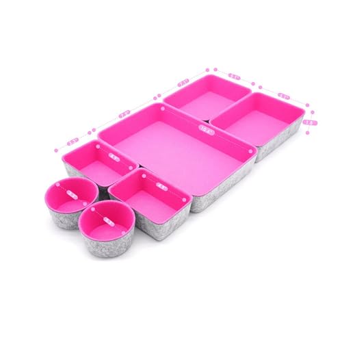 Drawer organizer bins felt tray desk storage dividers 7pc Hot pink - color: Hot pink