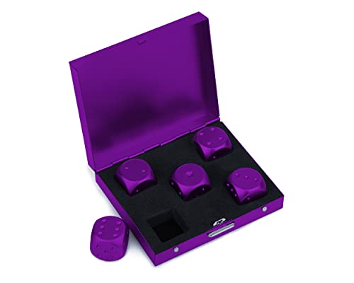 DS.DISTINCTIVE STYLE Aluminum Alloy Dice 5 Pieces 16mm Portable Metal Dices with Case 6 Sided Dice for Party Game - color: Purple, style: Square