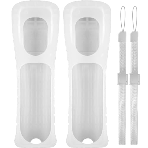 XiQiDianr 2 Packs Silicone Case Cover with Wrist Strap for Nintendo Wii Remote Controller (White 2) - color: White