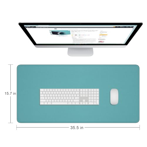 Dapesuom Large Gaming Mouse Pad, Extended Mouse Mat with Stitched Edges, Full Size Keyboard Pad with Non-Slip Base, Big XXL Computer Desk Mats for Gamer, Laptop, Office, 35.5 x 15.7in, Green - color: Malachite Green, size: 35.5L x 15.7W inches