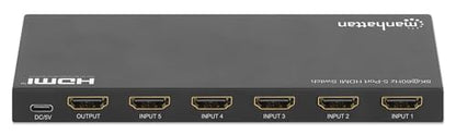 Manhattan HDMI Switch 5 in 1 Out, 8K 60Hz, 4K 120Hz, HDR, IR Remote, Metal Housing, 48Gbps, HDCP 2.3-208482 - size: 5 In x 1 Out