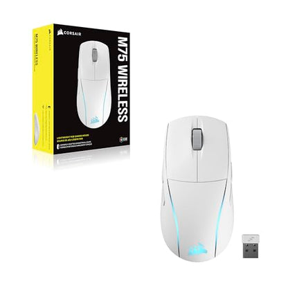 Corsair M75 Wireless RGB Lightweight FPS Gaming Mouse – 26,000 DPI – Swappable Side Buttons – iCUE Compatible – PC – White | 89g Ambidextrous, Swappable Magnetic Side Buttons, Marksman 26, Slipstream 2.4ghz and Bluetooth, Up to 105h Battery - color: White