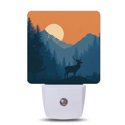 Sunset Forest Deer Night Light with Dusk to Dawn Light Sensors, Plug-in Wall Led Night Lights, Energy Efficient Lamp for Bedroom,Bathroom,Kitchen,Hallway,Stairs, Gifts Ideal for Girls Women - color: Sunset Forest Deer